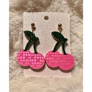 Hot Pink Disco‎ Cherry Earrings